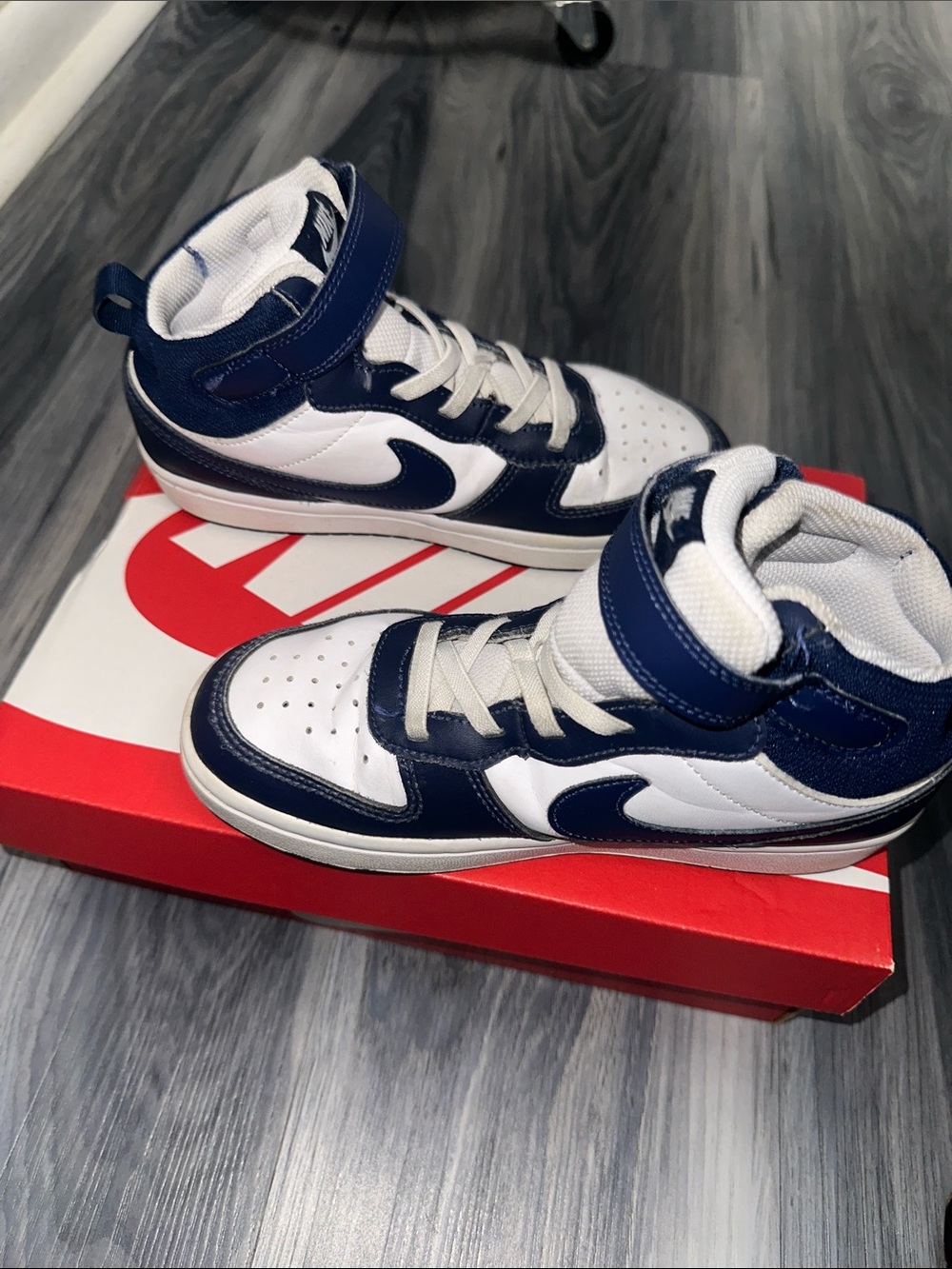 Nike Kids High-Top Sneakers in White and Navy